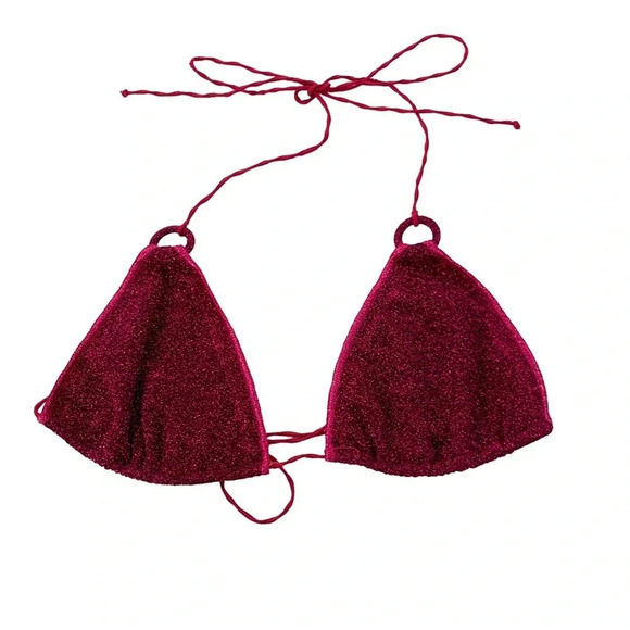 OSÉREE Lumière Triangle Bra Glitter Bikini Top Magenta Pink Sparkle Size L NWT - Picture 6 of 10